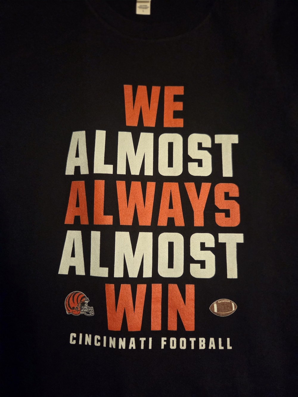 NWT, Men's Bengals, "We Almost Always Almost Win" Tee, Large